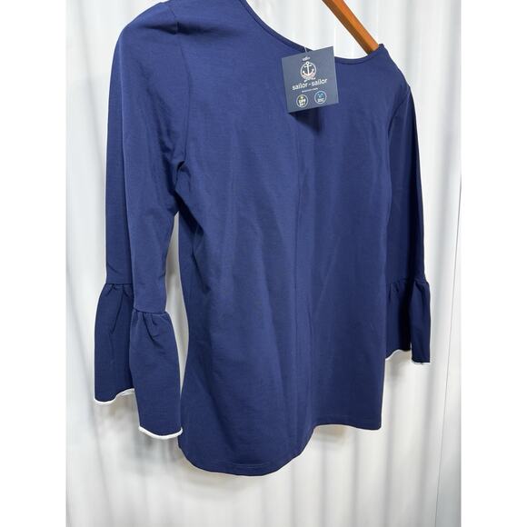 Sailor Sailor Ruffle Sleeve Coastal Top Navy UPF Fabric SZ S Resortwear - Picture 12 of 12
